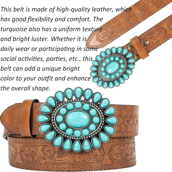 Women Western-Turquoise-Belt Embossed-PU-Leather-Cowgirl-Belt Applies-Jeans-Pant - Picture 7 of 9